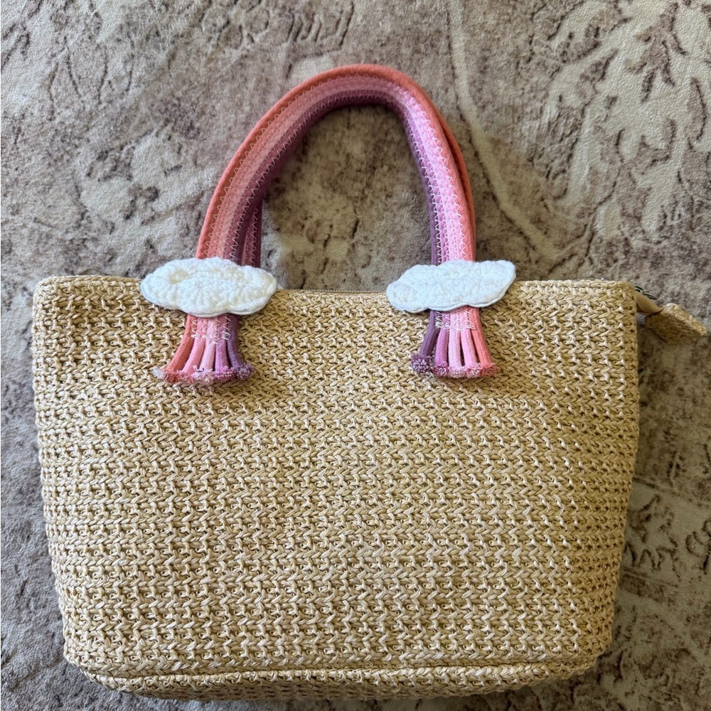 Sea Grass Small Tan and Pink Women or Kids Handbag *Clearance Price Drop!!*